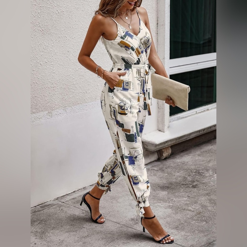 SHEIN Cream Jumpsuit with Graphic Print